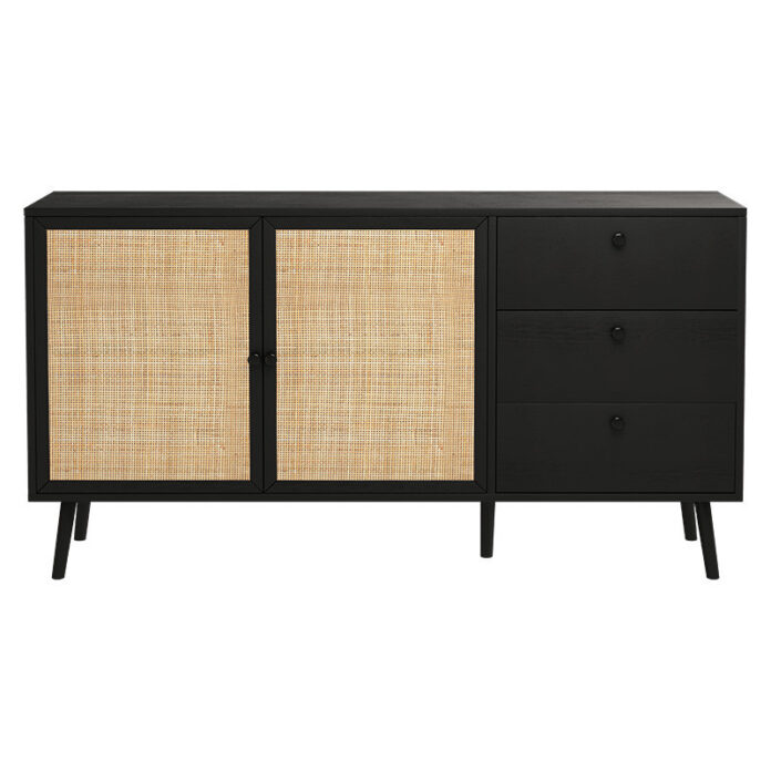 Comoda Model Oslo, Negru/Natur, 150x39x79 cm Comoda Model Oslo, Negru/Natur, 150x39x79 cm