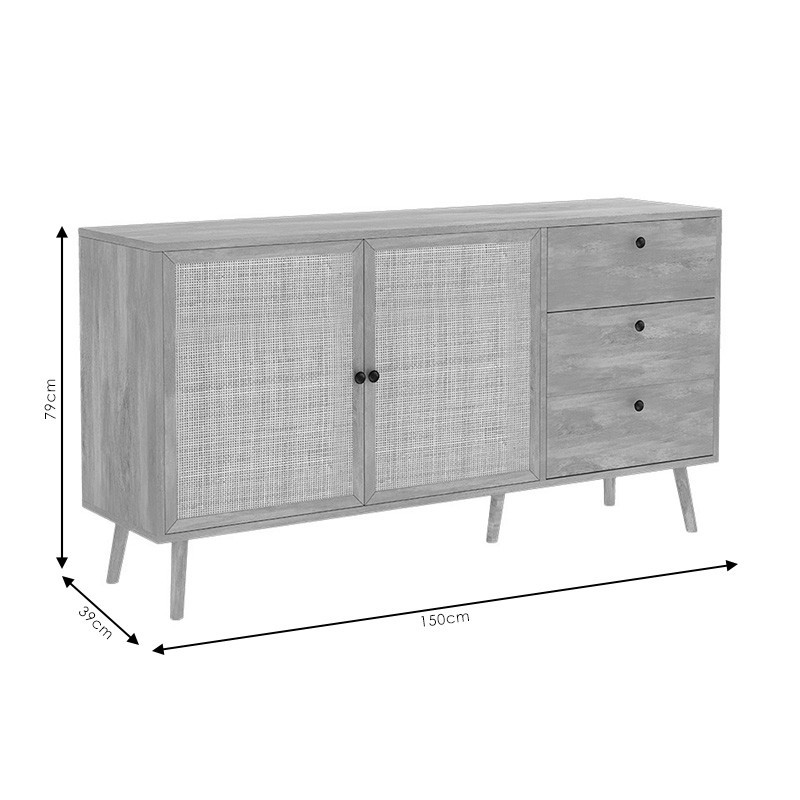 Comoda Model Oslo, Negru/Natur, 150x39x79 cm Comoda Model Oslo, Negru/Natur, 150x39x79 cm