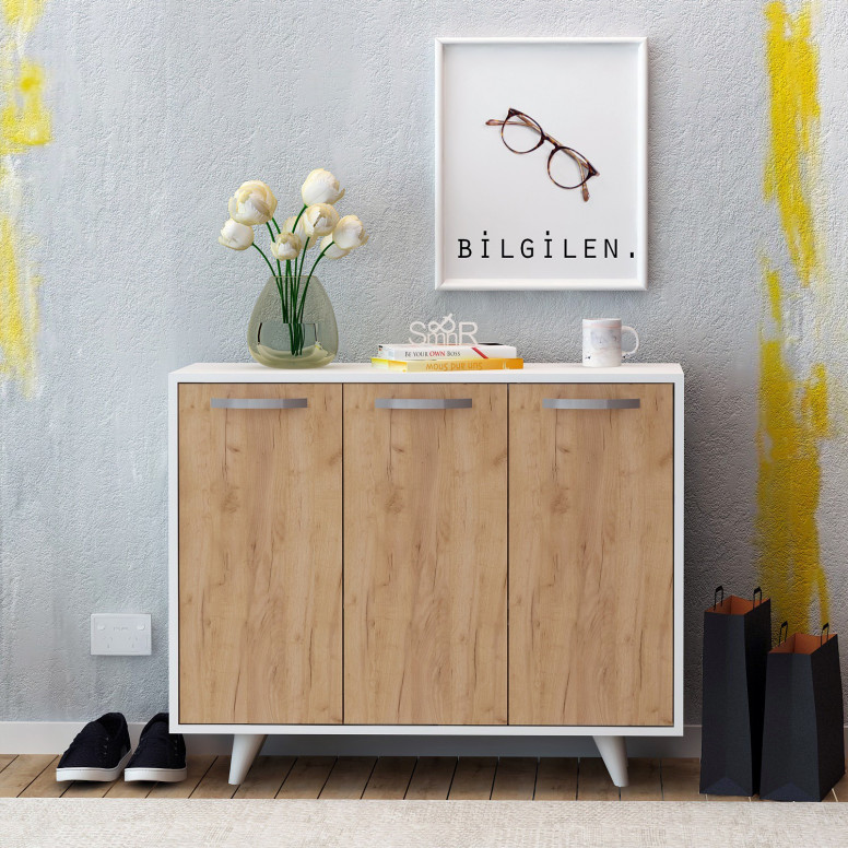 Comoda Model Piffa, Stejar/Alb, 100x35x82 cm Comoda Model Piffa, Stejar/Alb, 100x35x82 cm