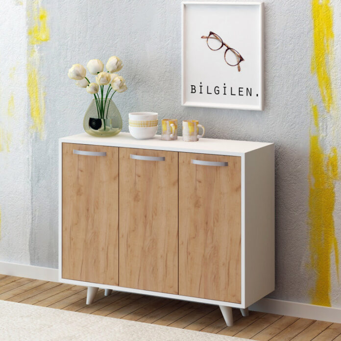 Comoda Model Piffa, Stejar/Alb, 100x35x82 cm Comoda Model Piffa, Stejar/Alb, 100x35x82 cm