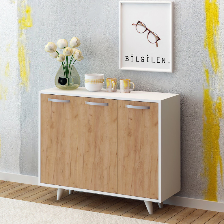 Comoda Model Piffa, Stejar/Alb, 100x35x82 cm Comoda Model Piffa, Stejar/Alb, 100x35x82 cm