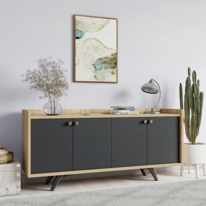 Comoda Model Piran, Antracit/Stejar, 150x40x75 cm Comoda Model Piran, Antracit/Stejar, 150x40x75 cm