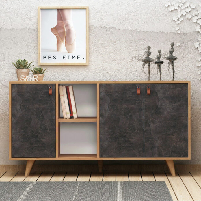 Comoda Model Planky, Stejar/Gri, 140x40x86 cm Comoda Model Planky, Stejar/Gri, 140x40x86 cm