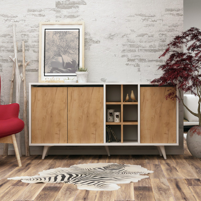 Comoda Model Prava, Stejar/Alb, 140x40x86 cm Comoda Model Prava, Stejar/Alb, 140x40x86 cm