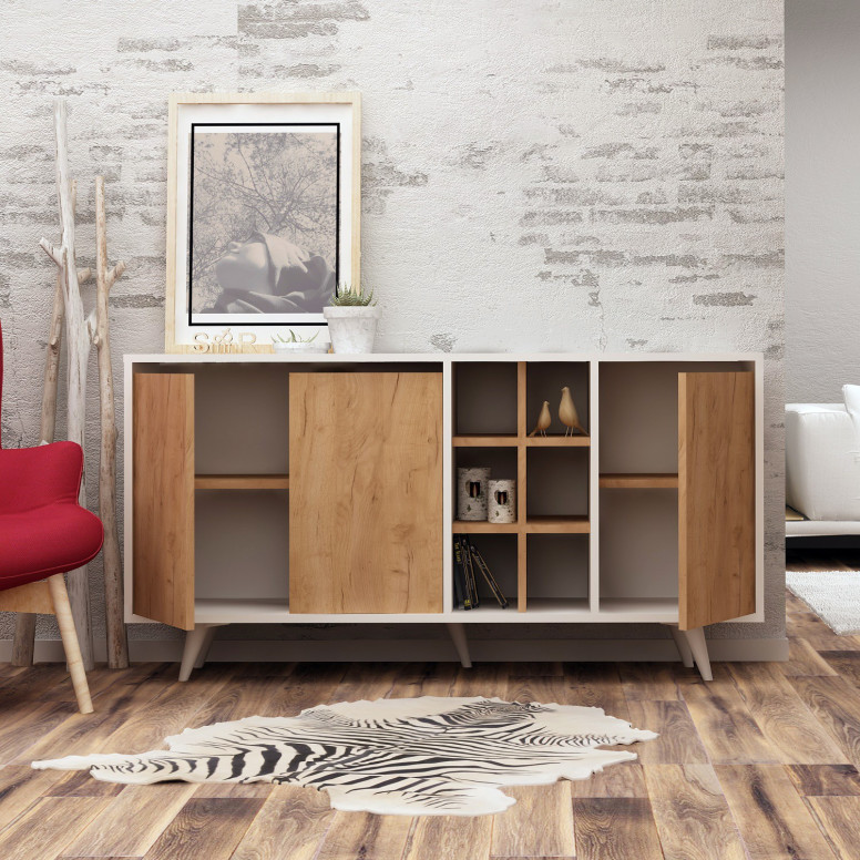 Comoda Model Prava, Stejar/Alb, 140x40x86 cm Comoda Model Prava, Stejar/Alb, 140x40x86 cm