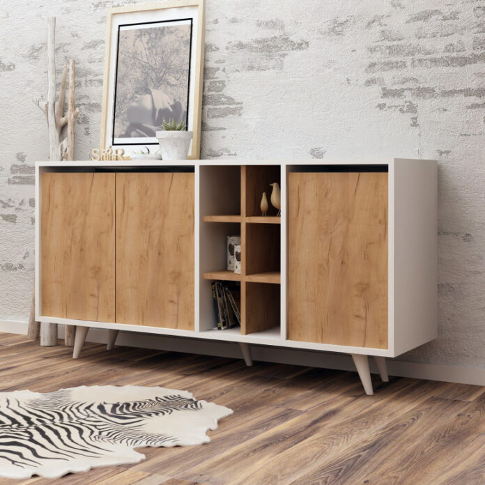 Comoda Model Prava, Stejar/Alb, 140x40x86 cm Comoda Model Prava, Stejar/Alb, 140x40x86 cm