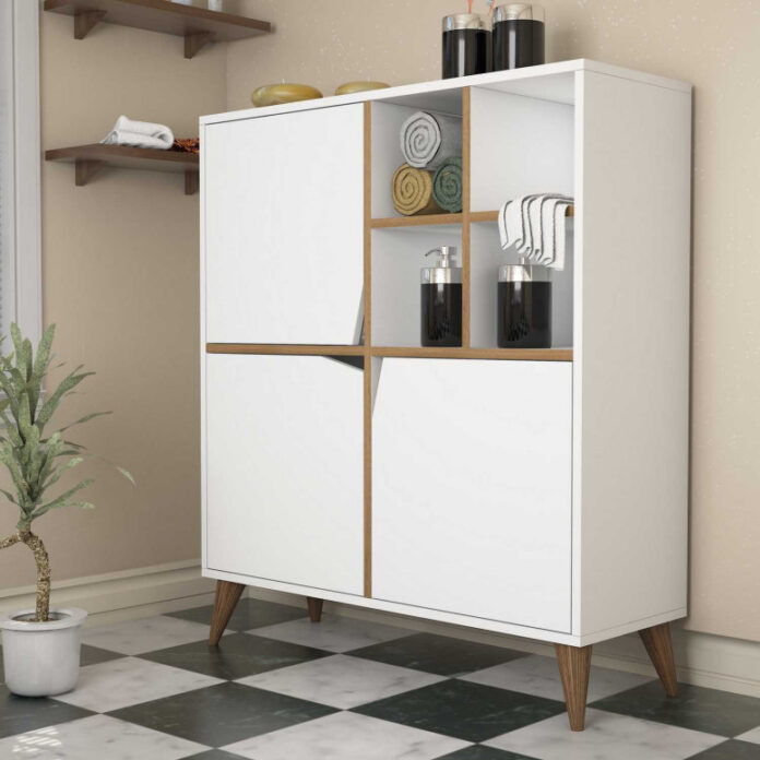 Comoda Model Pulse, Alb/Nuc, 100x30x115 cm