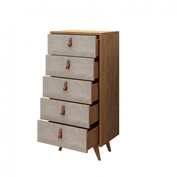 Comoda Model Spanze, Stejar/Bej, 50x40x103 cm Comoda Model Spanze, Stejar/Bej, 50x40x103 cm