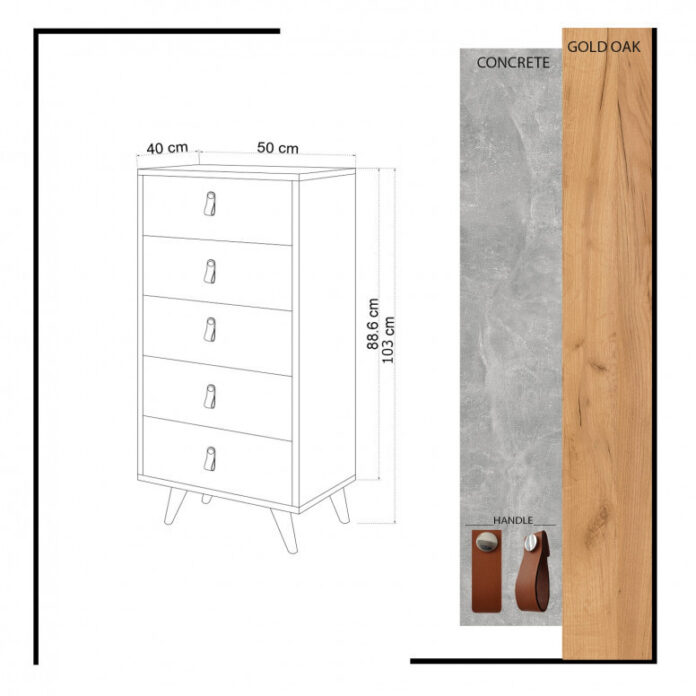 Comoda Model Spanze, Stejar/Bej, 50x40x103 cm Comoda Model Spanze, Stejar/Bej, 50x40x103 cm