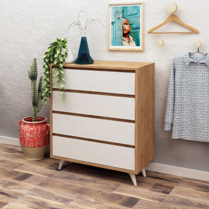 Comoda Model Suvera, Stejar/Alb, 70x40x86 cm Comoda Model Suvera, Stejar/Alb, 70x40x86 cm
