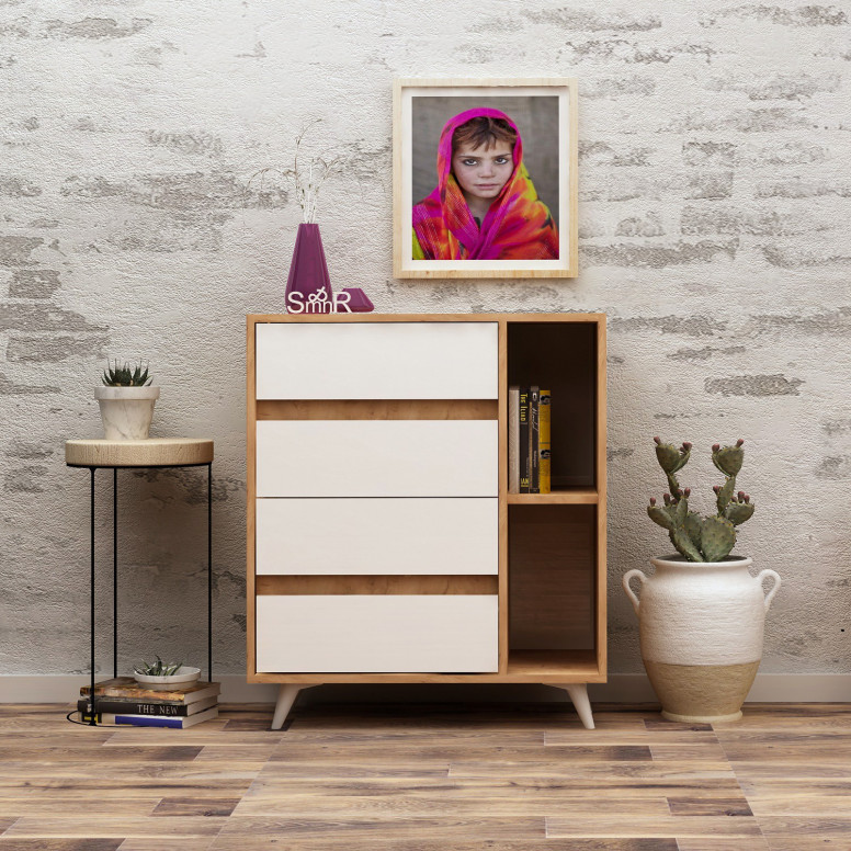 Comoda Model Tsela, Stejar/Alb, 70x40x86 cm Comoda Model Tsela, Stejar/Alb, 70x40x86 cm