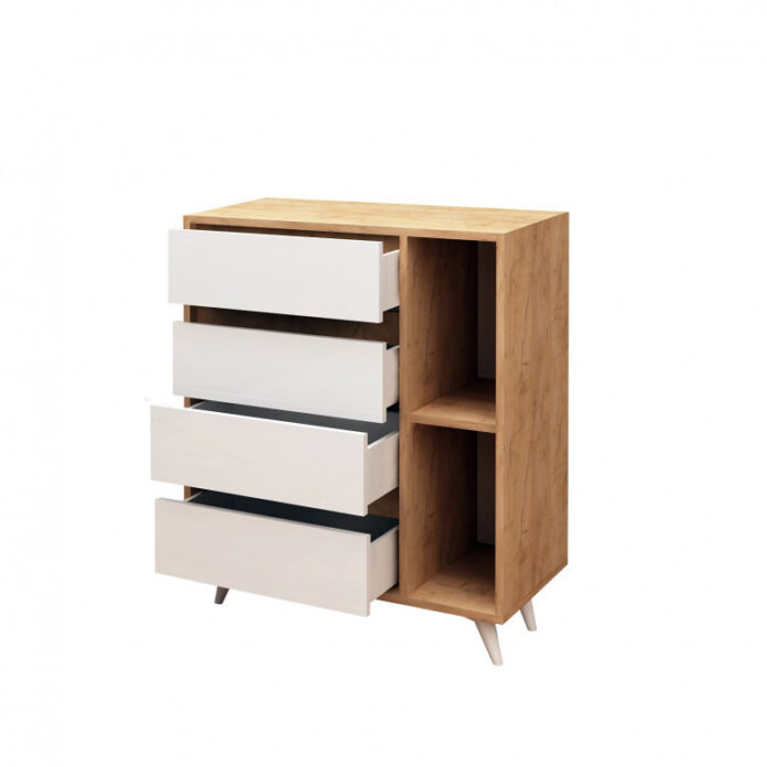 Comoda Model Tsela, Stejar/Alb, 70x40x86 cm Comoda Model Tsela, Stejar/Alb, 70x40x86 cm