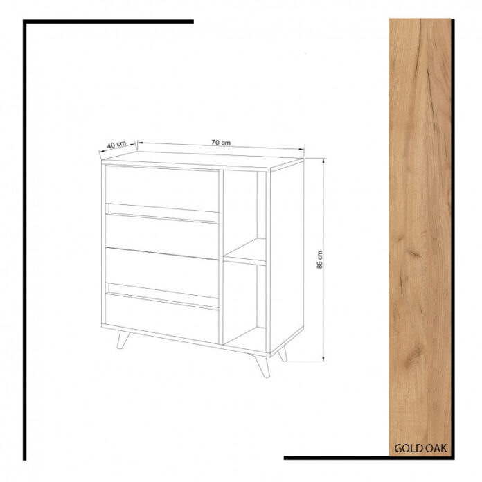 Comoda Model Tsela, Stejar/Alb, 70x40x86 cm Comoda Model Tsela, Stejar/Alb, 70x40x86 cm