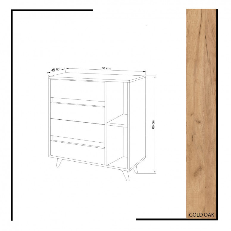 Comoda Model Tsela, Stejar/Alb, 70x40x86 cm Comoda Model Tsela, Stejar/Alb, 70x40x86 cm