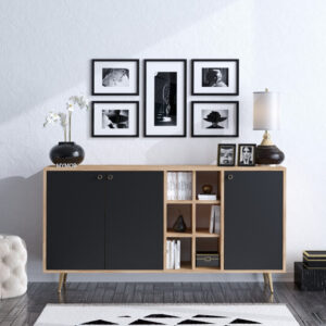 Comoda Model Veit, Stejar/Negru, 140x40x89 cm Comoda Model Veit, Stejar/Negru, 140x40x89 cm