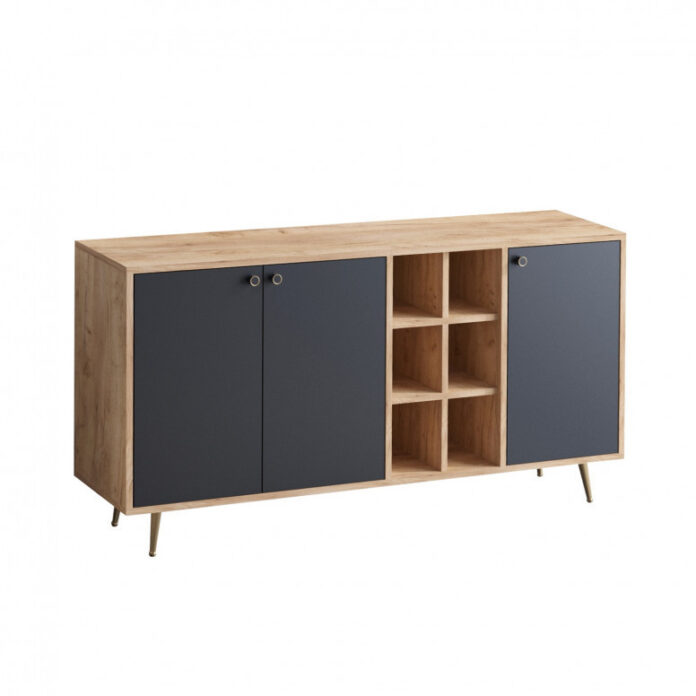 Comoda Model Veit, Stejar/Negru, 140x40x89 cm