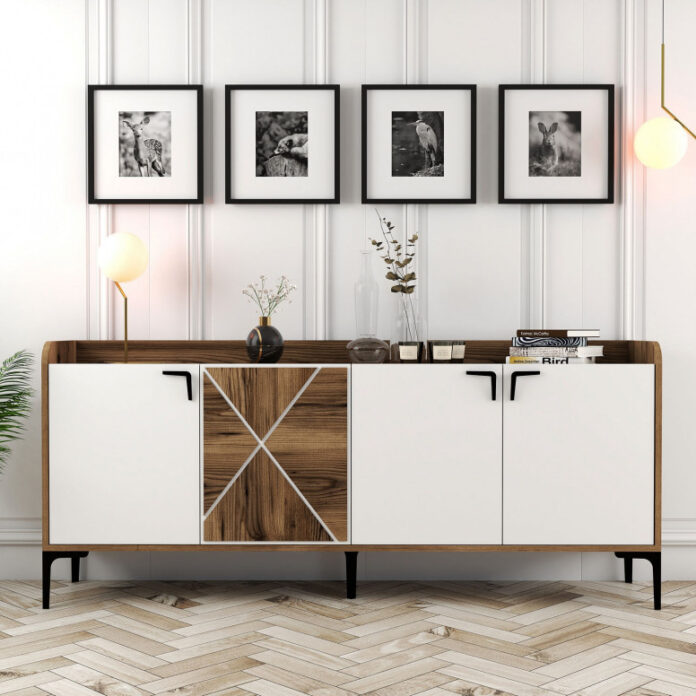 Comoda Model Venedik, Nuc/Alb, 180x35x78 cm Comoda Model Venedik, Nuc/Alb, 180x35x78 cm