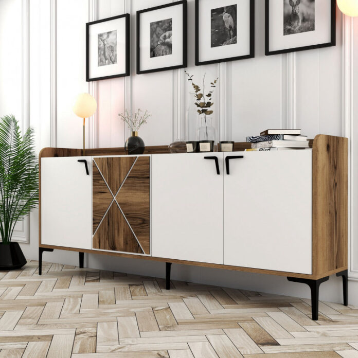 Comoda Model Venedik, Nuc/Alb, 180x35x78 cm Comoda Model Venedik, Nuc/Alb, 180x35x78 cm
