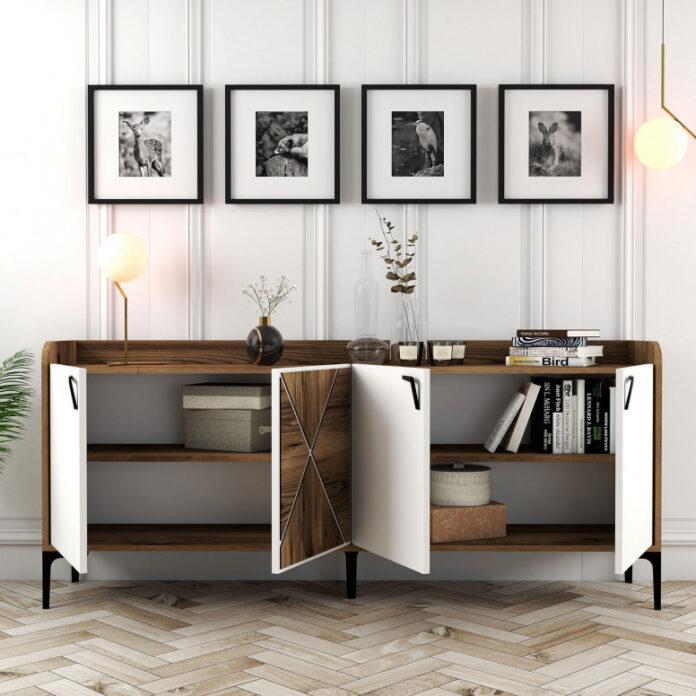 Comoda Model Venedik, Nuc/Alb, 180x35x78 cm Comoda Model Venedik, Nuc/Alb, 180x35x78 cm