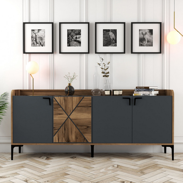Comoda Model Venedik, Nuc/Antracit, 180x35x78 cm Comoda Model Venedik, Nuc/Antracit, 180x35x78 cm