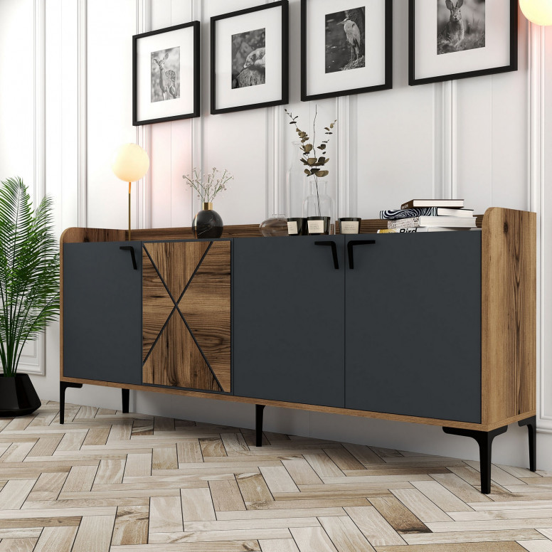 Comoda Model Venedik, Nuc/Antracit, 180x35x78 cm Comoda Model Venedik, Nuc/Antracit, 180x35x78 cm