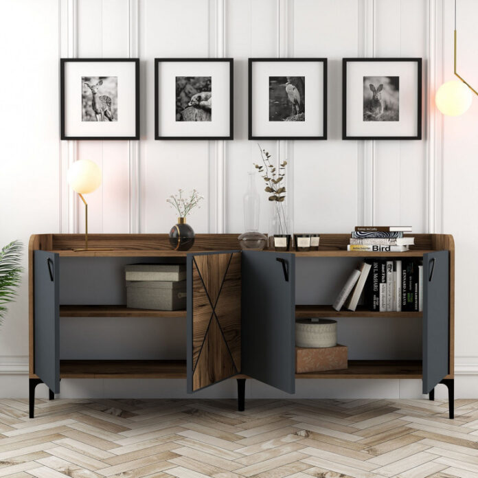 Comoda Model Venedik, Nuc/Antracit, 180x35x78 cm Comoda Model Venedik, Nuc/Antracit, 180x35x78 cm