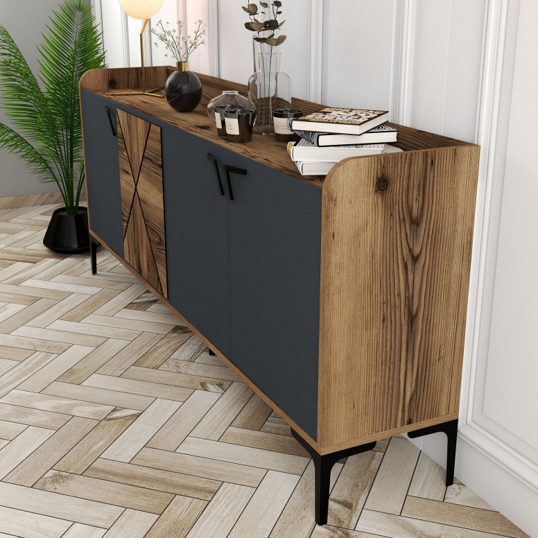 Comoda Model Venedik, Nuc/Antracit, 180x35x78 cm Comoda Model Venedik, Nuc/Antracit, 180x35x78 cm