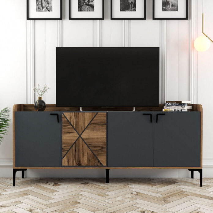 Comoda Model Venedik, Nuc/Antracit, 180x35x78 cm Comoda Model Venedik, Nuc/Antracit, 180x35x78 cm