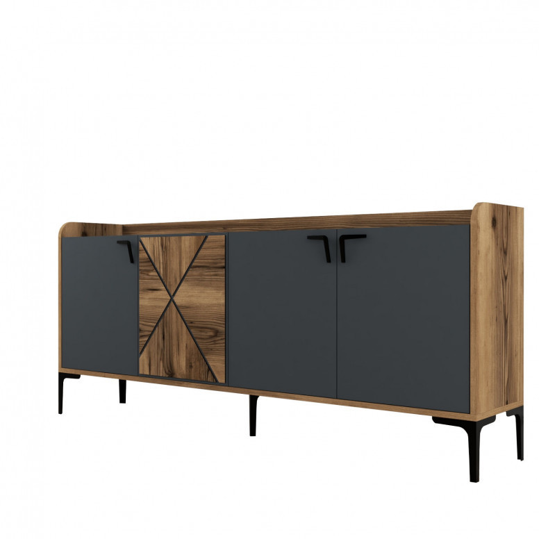 Comoda Model Venedik, Nuc/Antracit, 180x35x78 cm Comoda Model Venedik, Nuc/Antracit, 180x35x78 cm