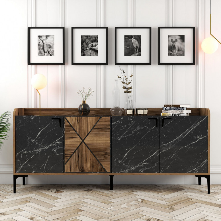 Comoda Model Venedik, Nuc/Negru, 180x35x78 cm Comoda Model Venedik, Nuc/Negru, 180x35x78 cm