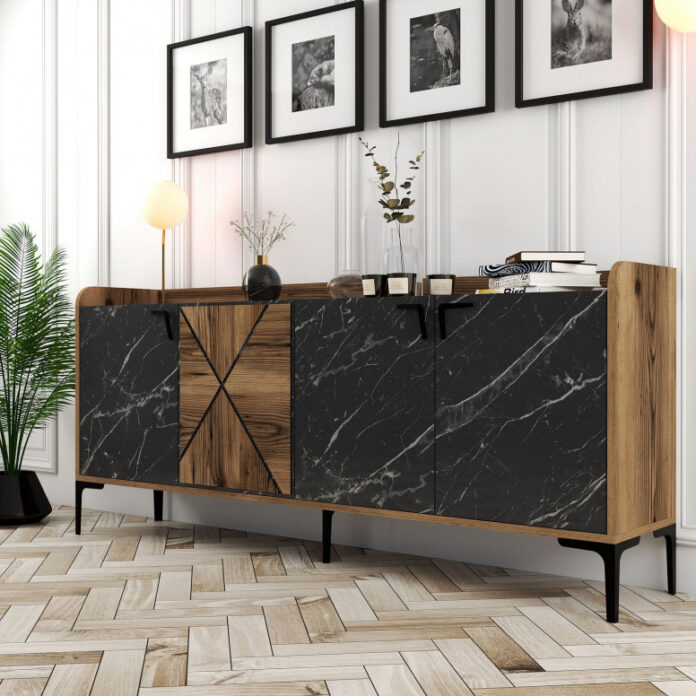 Comoda Model Venedik, Nuc/Negru, 180x35x78 cm Comoda Model Venedik, Nuc/Negru, 180x35x78 cm