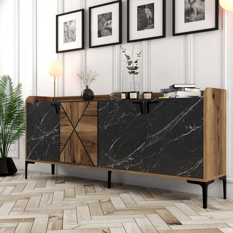 Comoda Model Venedik, Nuc/Negru, 180x35x78 cm Comoda Model Venedik, Nuc/Negru, 180x35x78 cm