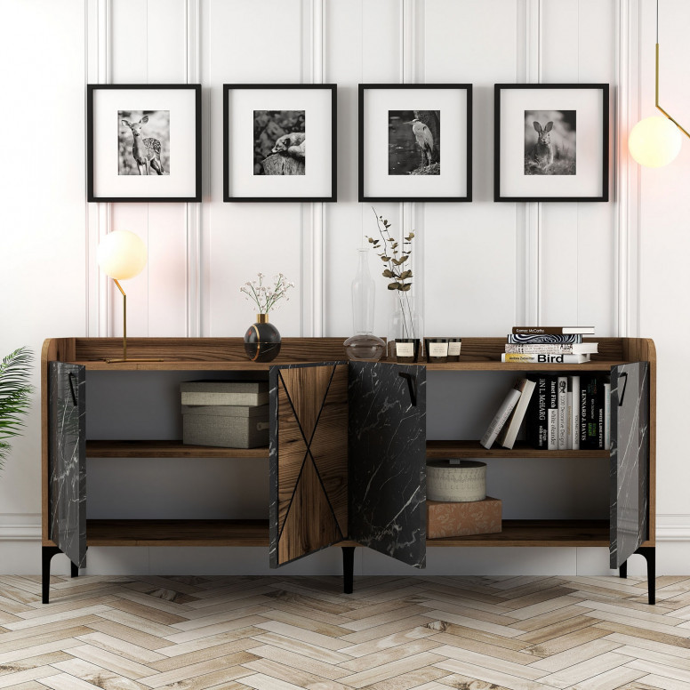 Comoda Model Venedik, Nuc/Negru, 180x35x78 cm Comoda Model Venedik, Nuc/Negru, 180x35x78 cm