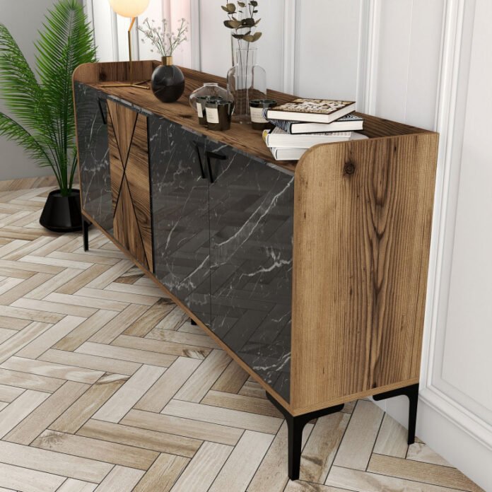 Comoda Model Venedik, Nuc/Negru, 180x35x78 cm Comoda Model Venedik, Nuc/Negru, 180x35x78 cm