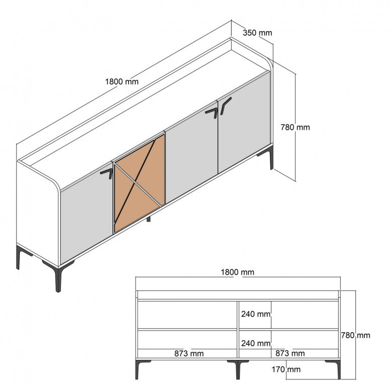 Comoda Model Venedik, Nuc/Negru, 180x35x78 cm Comoda Model Venedik, Nuc/Negru, 180x35x78 cm