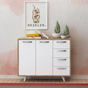 Comoda Model Waga, Stejar/Alb, 100x35x82 cm Comoda Model Waga, Stejar/Alb, 100x35x82 cm