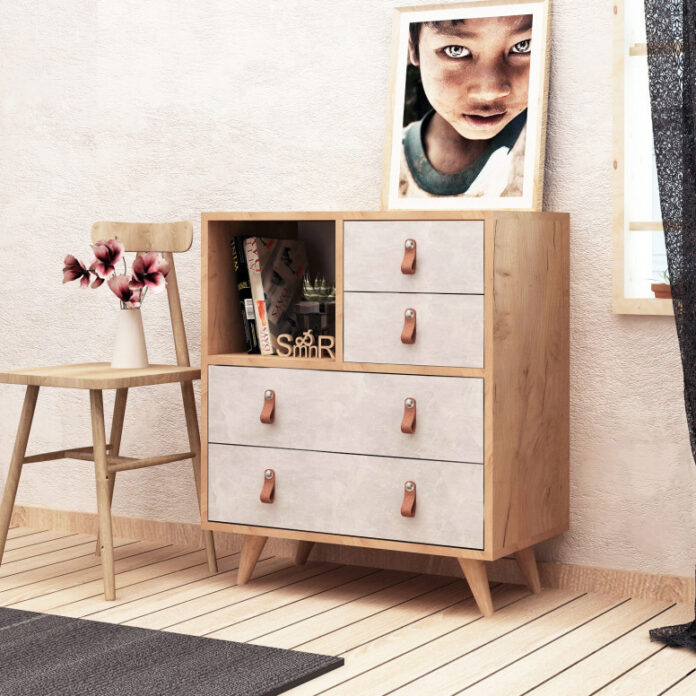 Comoda Model Witlof, Stejar/Alb, 70x40x88.6 cm Comoda Model Witlof, Stejar/Alb, 70x40x88.6 cm