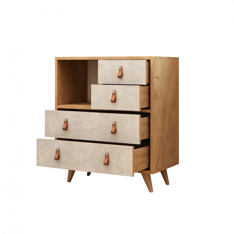 Comoda Model Witlof, Stejar/Alb, 70x40x88.6 cm Comoda Model Witlof, Stejar/Alb, 70x40x88.6 cm