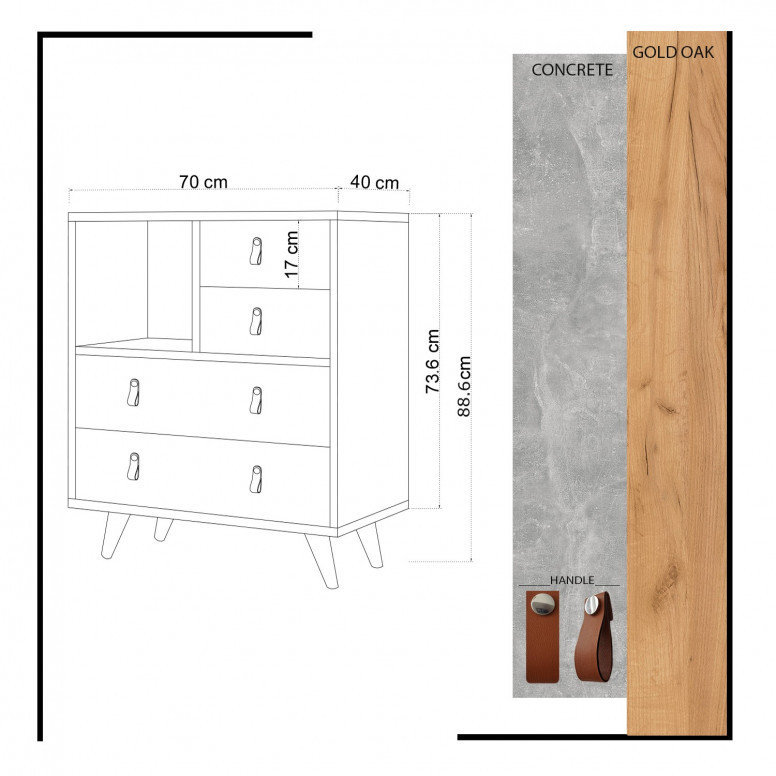 Comoda Model Witlof, Stejar/Alb, 70x40x88.6 cm Comoda Model Witlof, Stejar/Alb, 70x40x88.6 cm