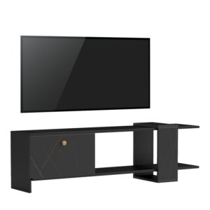 Comodă TV Model Standi, Negru/Negru marmorat, 120x25x36.8 cm Comodă TV Model Standi, Negru/Negru marmorat, 120x25x36.8 cm