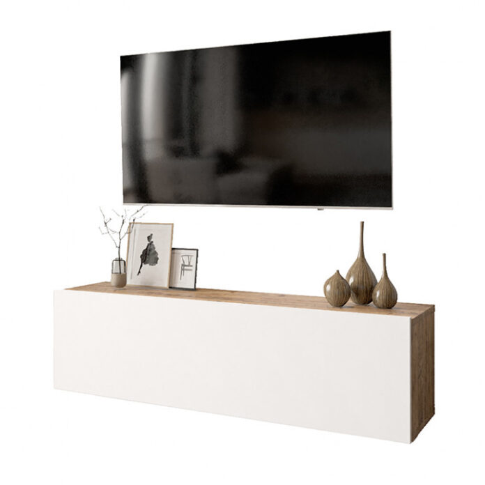 Comoda TV Pako World, Model Serit, xx cm, Alb/Stejar Comoda TV Pako World, Model Serit, xx cm, Alb/Stejar