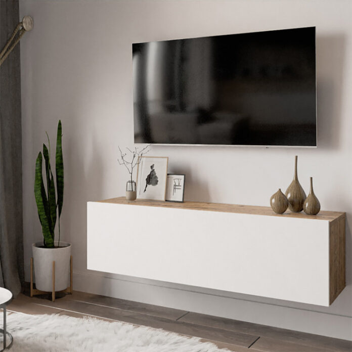 Comoda TV Pako World, Model Serit, xx cm, Alb/Stejar Comoda TV Pako World, Model Serit, xx cm, Alb/Stejar