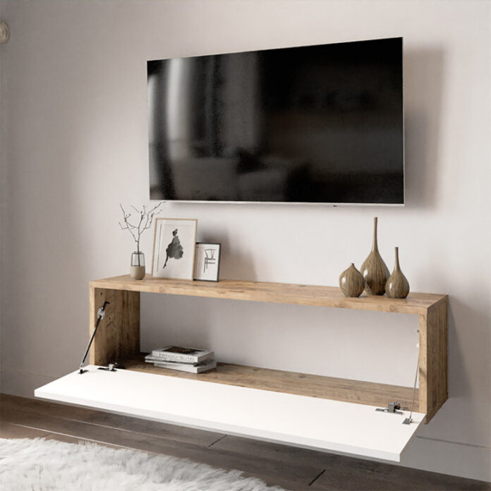 Comoda TV Pako World, Model Serit, xx cm, Alb/Stejar Comoda TV Pako World, Model Serit, xx cm, Alb/Stejar