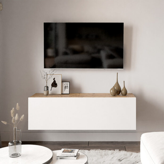 Comoda TV Pako World, Model Serit, xx cm, Alb/Stejar Comoda TV Pako World, Model Serit, xx cm, Alb/Stejar