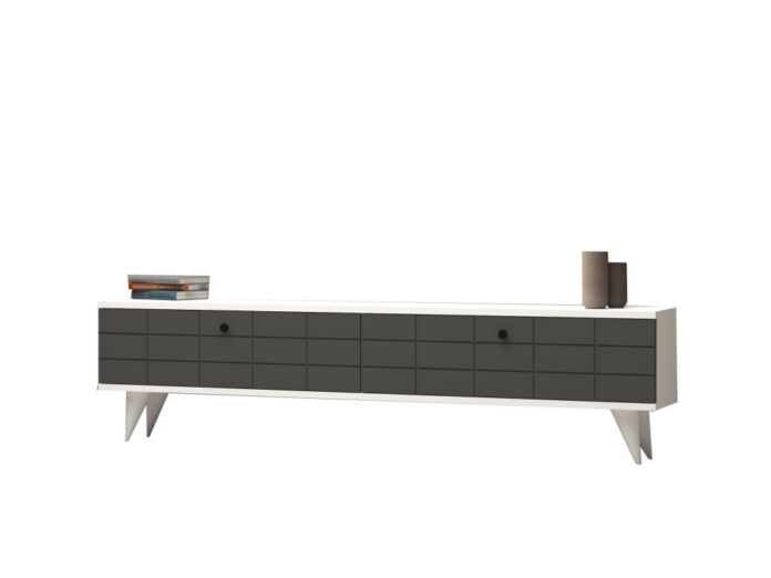 Comoda TV Salvador, Model Alberi, 160x35x25 cm, Antracit/Alb Comoda TV Salvador, Model Alberi, 160x35x25 cm, Antracit/Alb