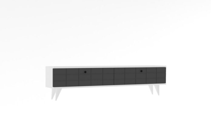 Comoda TV Salvador, Model Alberi, 160x35x25 cm, Antracit/Alb Comoda TV Salvador, Model Alberi, 160x35x25 cm, Antracit/Alb