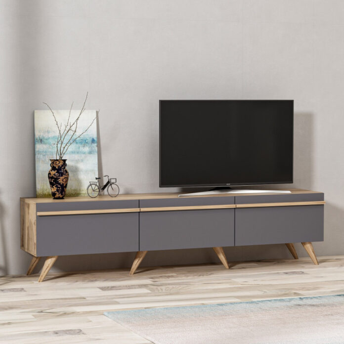 Comoda TV Salvador, Model Amsterdam, 180x42x35 cm, Antracit Comoda TV Salvador, Model Amsterdam, 180x42x35 cm, Antracit