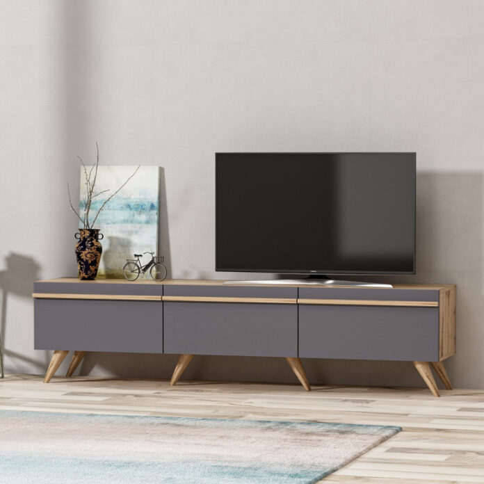 Comoda TV Salvador, Model Amsterdam, 180x42x35 cm, Antracit Comoda TV Salvador, Model Amsterdam, 180x42x35 cm, Antracit