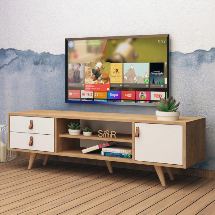 Comoda TV Salvador, Model Ansamblu, 120x53x40 cm, Stejar/Alb Comoda TV Salvador, Model Ansamblu, 120x53x40 cm, Stejar/Alb