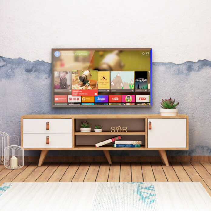 Comoda TV Salvador, Model Ansamblu, 120x53x40 cm, Stejar/Alb Comoda TV Salvador, Model Ansamblu, 120x53x40 cm, Stejar/Alb